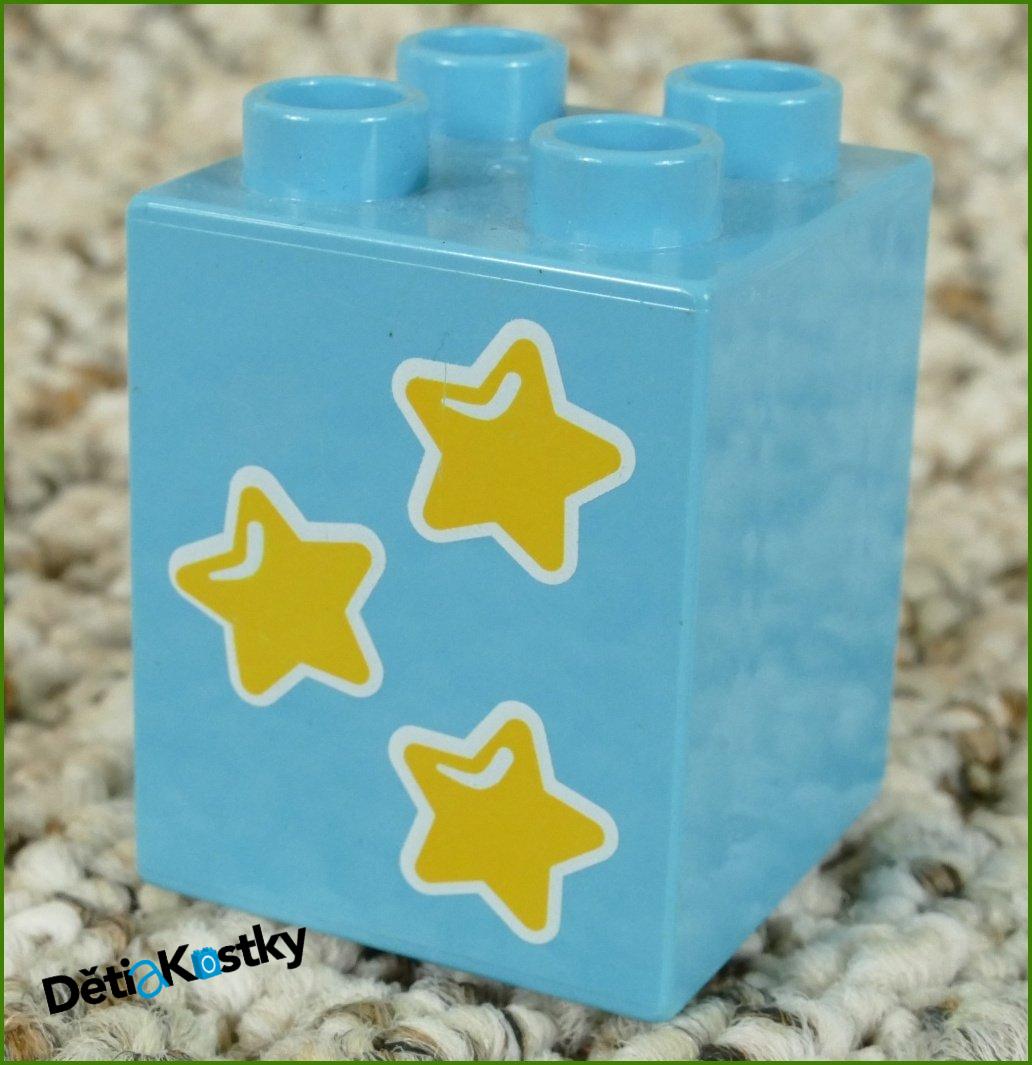 Lego® Duplo® Kostka 2x2x2 Tyrkysová - Žluté Hvězdičky