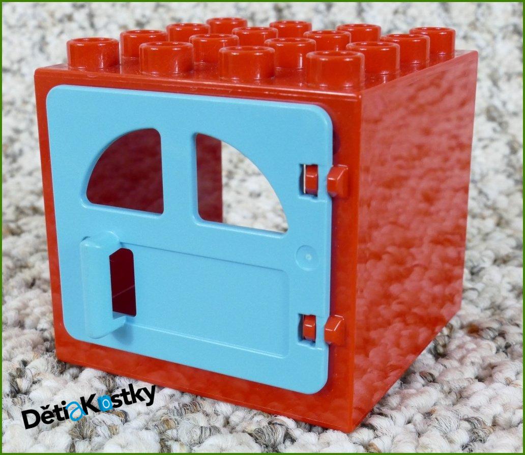 Lego® Duplo® Kostka s Oknem 4x4x4 Červená - Tyrkys Dvířka