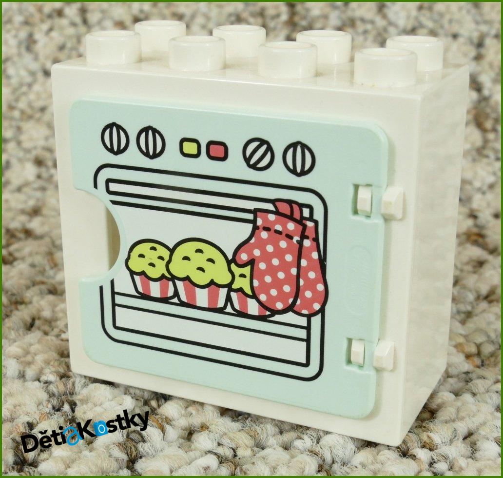 Lego® Duplo® Kostka s Dvířky Bílá (Trouba s Koláčky Světle Tyrkysová)
