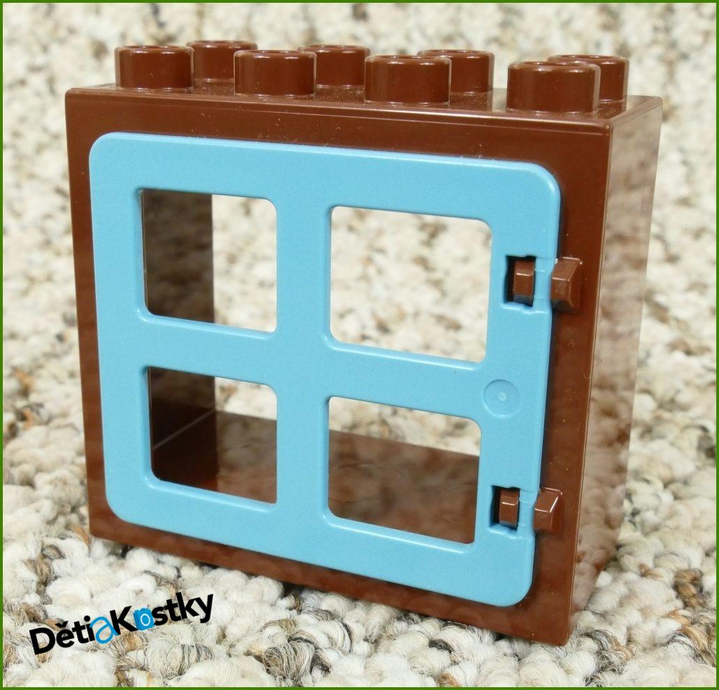 Lego® Duplo® Kostka s Oknem Tmavě Hnědá - Tyrkysové Okno Hranaté