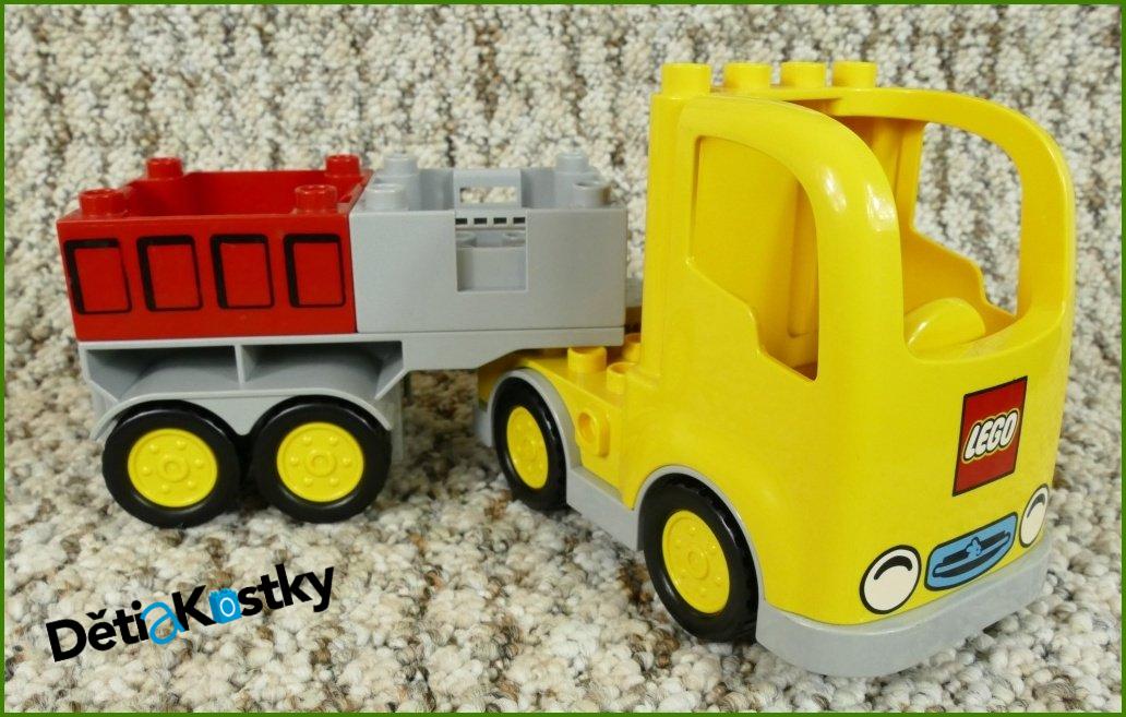 Lego® Duplo® Tahač Žlutý Nápis Lego s Návěsem - Červeno/Šedé Korby