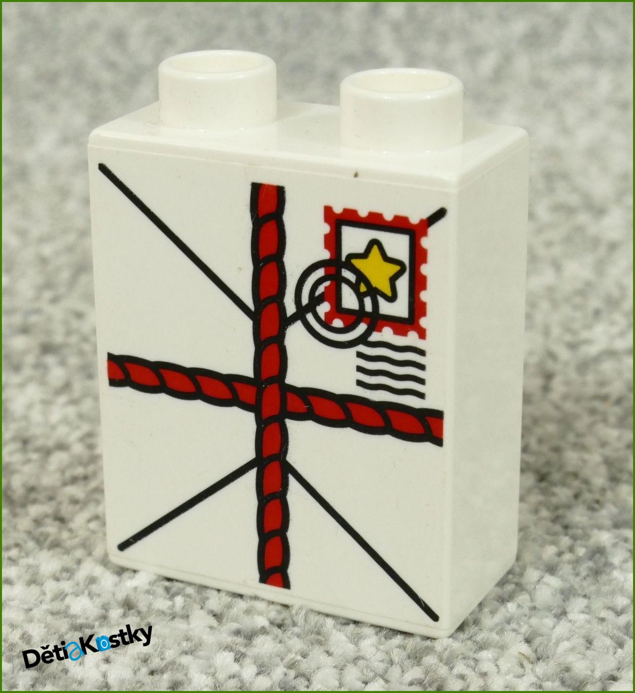 Lego® Duplo® Kostka 1x2x2 Bílá - Dárek/Dopis/Provázek Červený