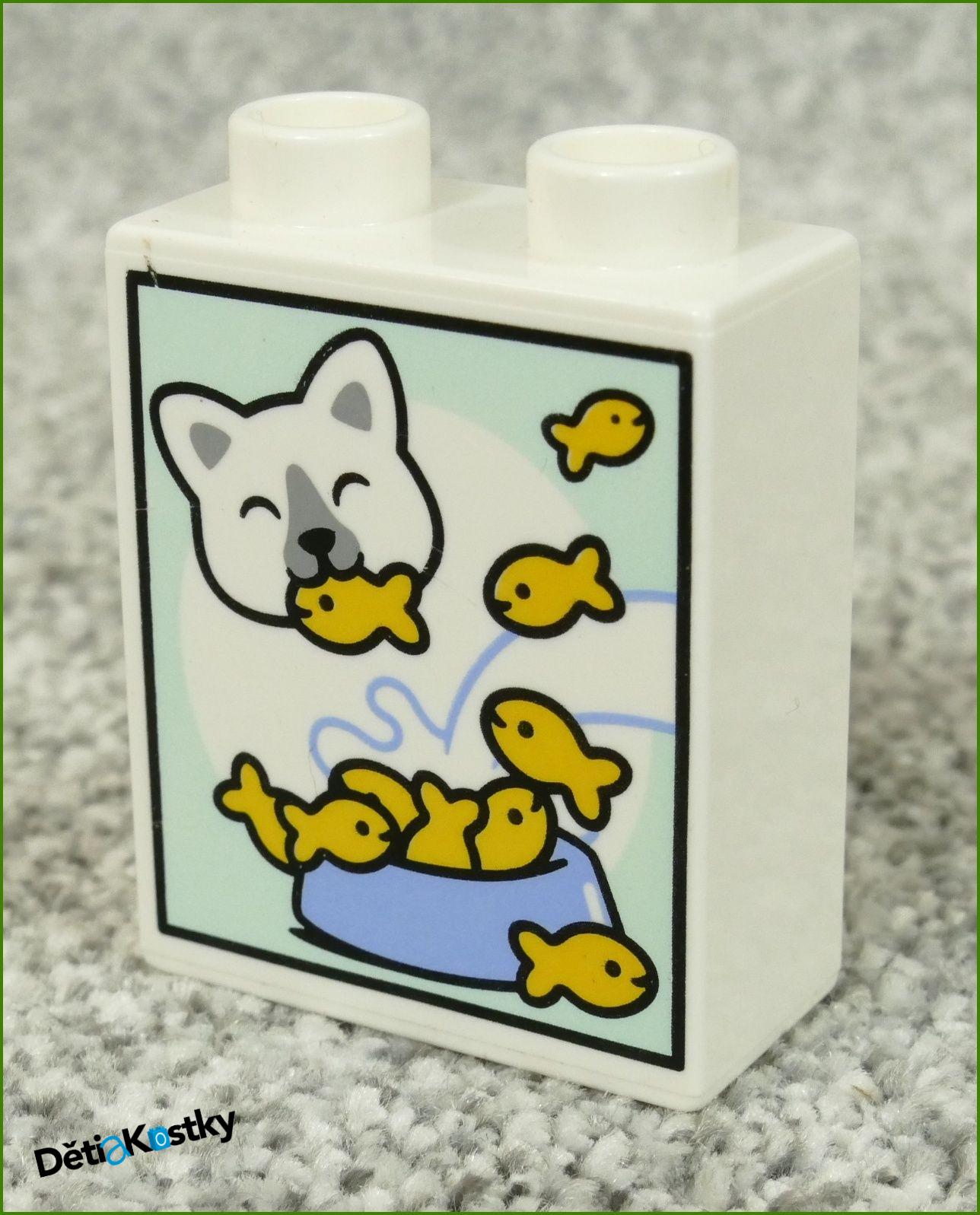Lego® Duplo® Kostka 1x2x2 Bílá - Kočička Pojídající Rybičky