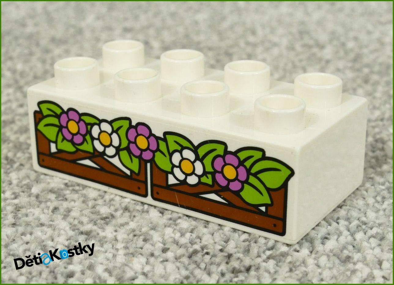 Lego® Duplo® Kostka 2x4 Bílá - Květináč Hnědý s Barevnými Květinami