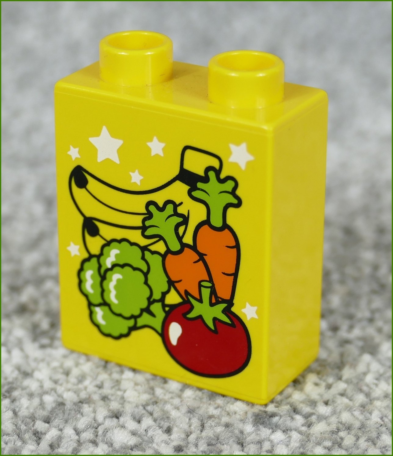Lego® Duplo® Kostka 1x2x2 Žlutá - Zelenina (Rajče, Banány, Mrkev, Brokolice)
