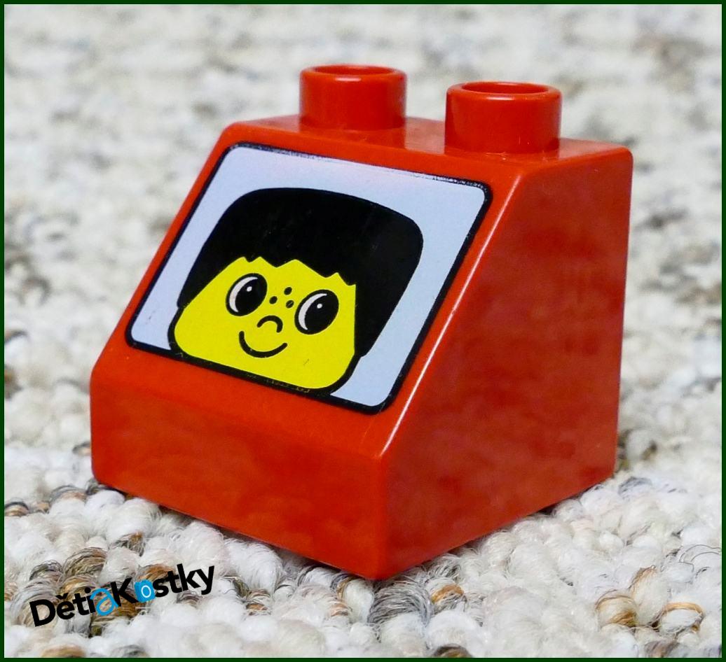 Lego® Duplo® Kostka 2x2 Červená Zkosená - Obličej