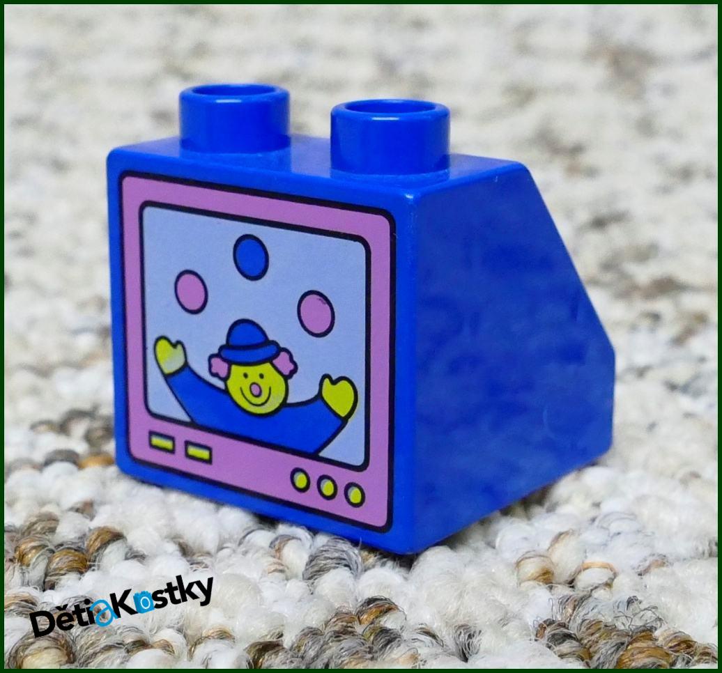 Lego® Duplo® Kostka 2x2 Modrá Zkosená - Televizor/Šašek