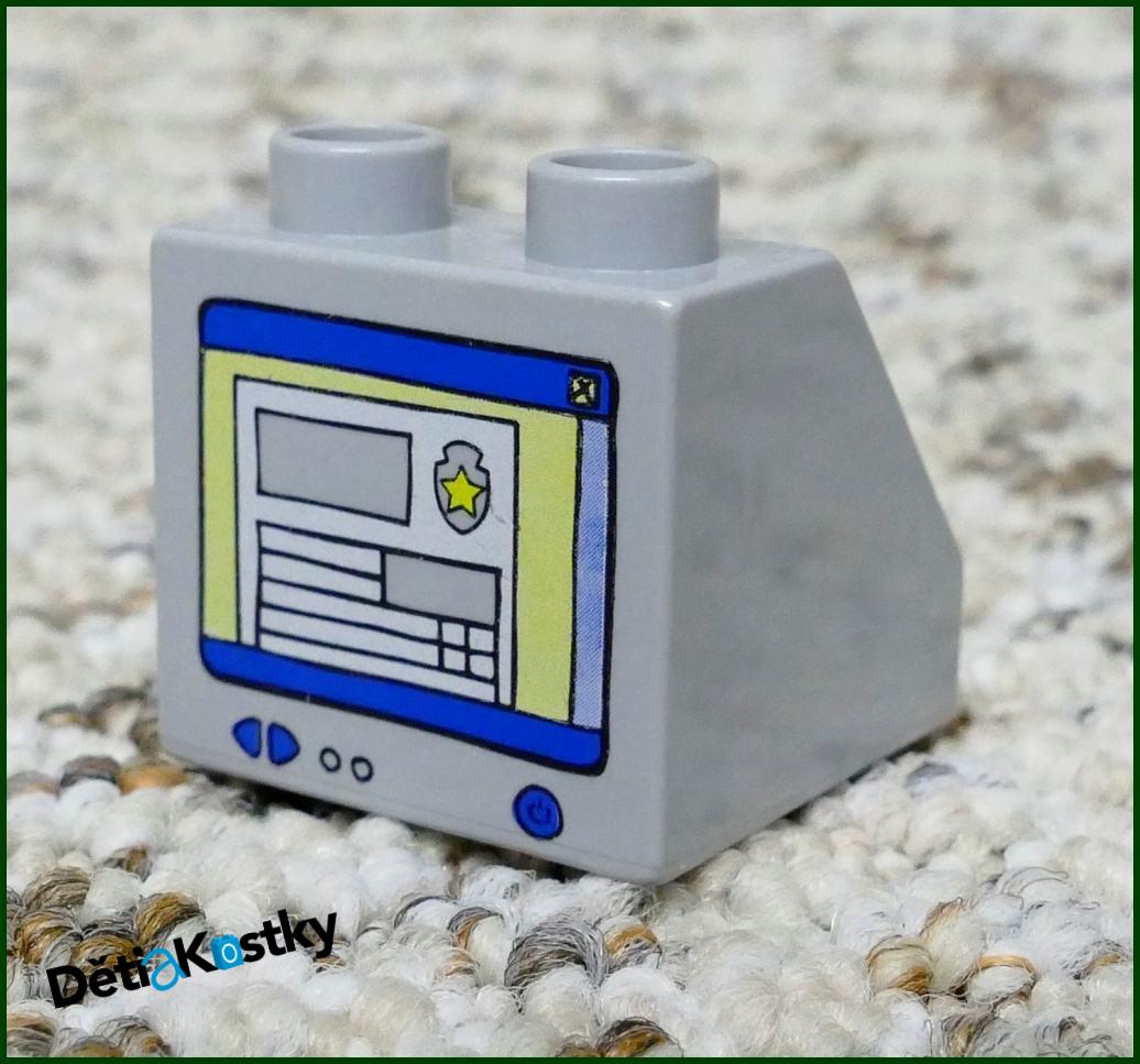 Lego® Duplo® Kostka 2x2 Šedá Zkosená - Obrázek Policejní Monitor