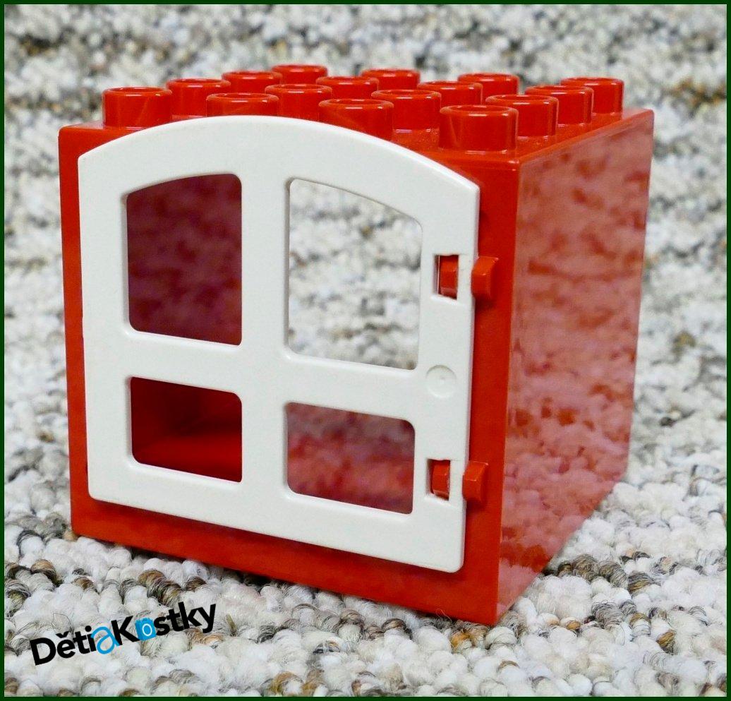Lego® Duplo® Kostka s Oknem 4x4x4 Červená - Bílé Okno Zaoblené