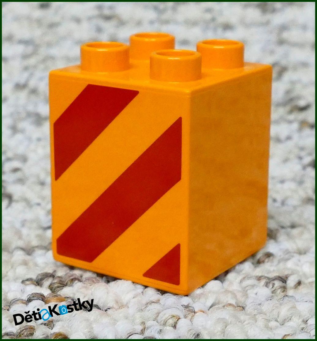 Lego® Duplo® Kostka 2x2x2 Oranžová - Červené Pruhy