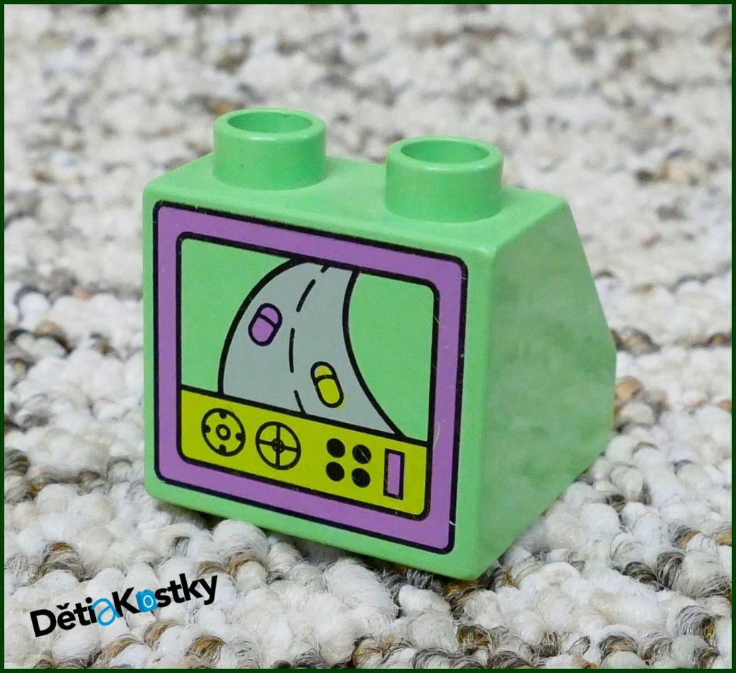 Lego® Duplo® Kostka 2x2 Světlounce Zelená Zkosená - Obrázek Monitor se Hrou