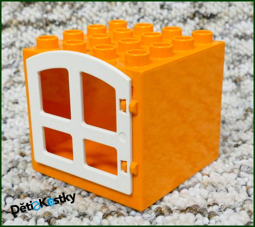Lego® Duplo® Kostka s Oknem 4x4x4 Oranžová - Bílé Okno Zaoblené
