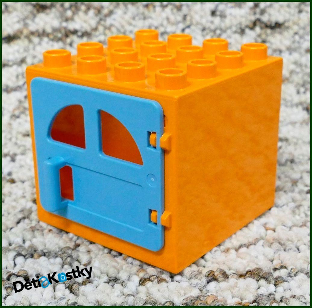 Lego® Duplo® Kostka s Dveřmi 4x4x4 Oranžová - Tyrkys Dveře