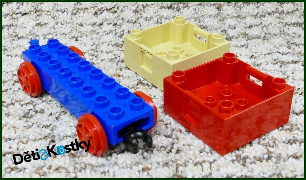 Lego® Duplo® Vagon - Nízké Kontejnery - Modrý Podvozek - Béžová/Červená