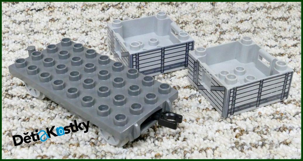 Lego® Duplo® Vagon - Nízké Kontejnery - Šedé s Potiskem Dřeva