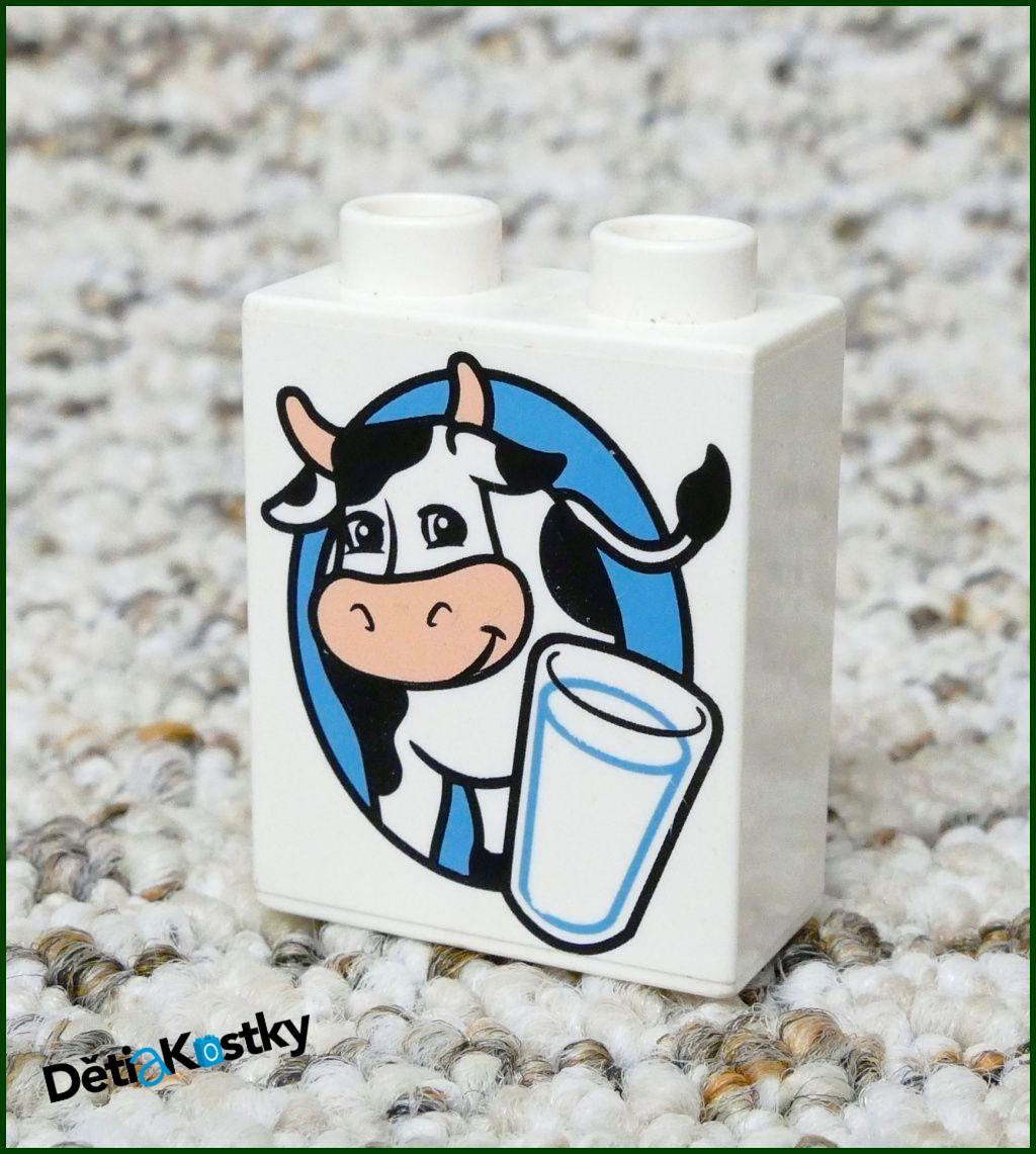Lego® Duplo® Kostka 1x2x2 Bílá - Kravička a Mléko