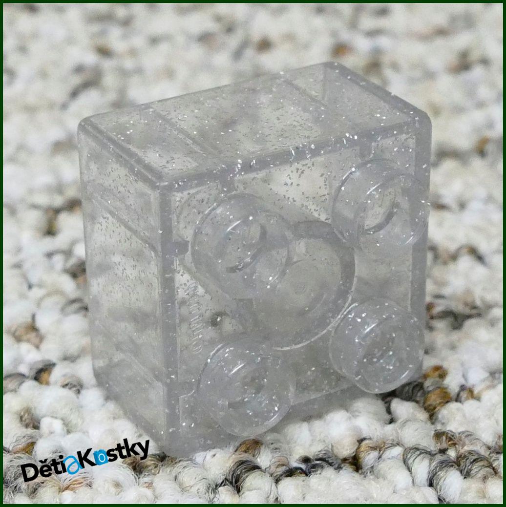 Lego® Duplo® Kostka 2x2 Průhledná Bílá (Stříbrné Tečky)