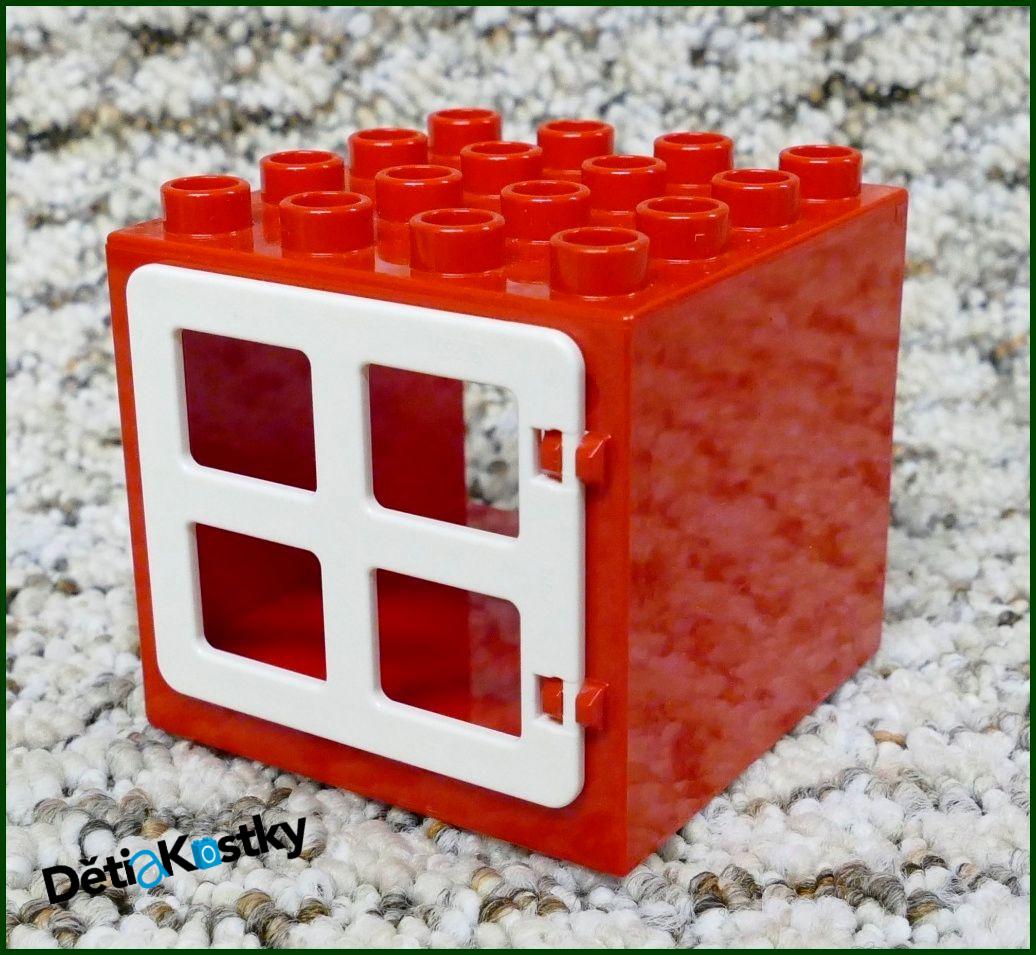 Lego® Duplo® Kostka s Oknem 4x4x4 Červená - Bílé Okno Hranaté
