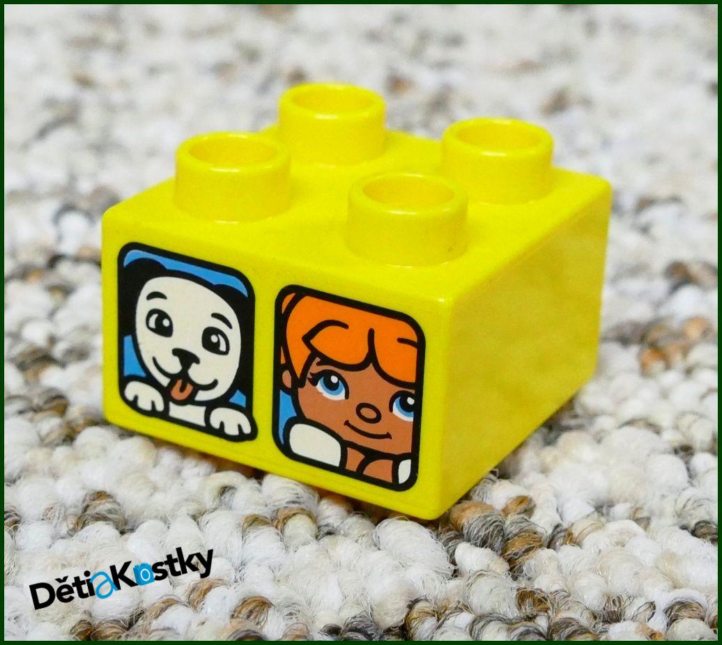 Lego® Duplo® Kostka 2x2 Žlutá - Holčička, Kočička a Pejsek