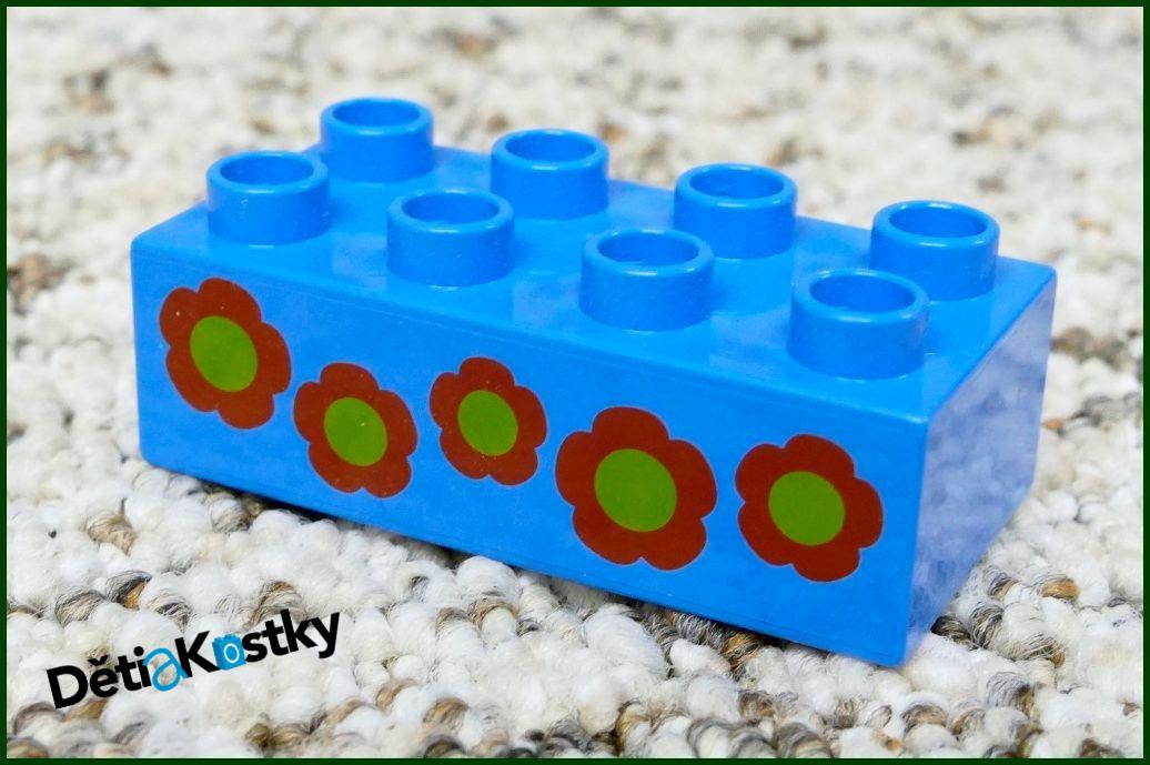Lego® Duplo® Kostka 2x4 Tyrkysová - Červeno/Zelené Květiny