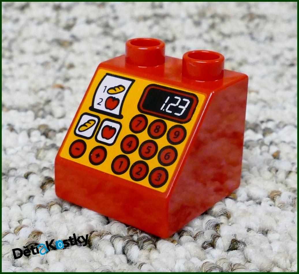 Lego® Duplo® Kostka 2x2 Červená Zkosená - Oranžová Pokladna s Ovocem