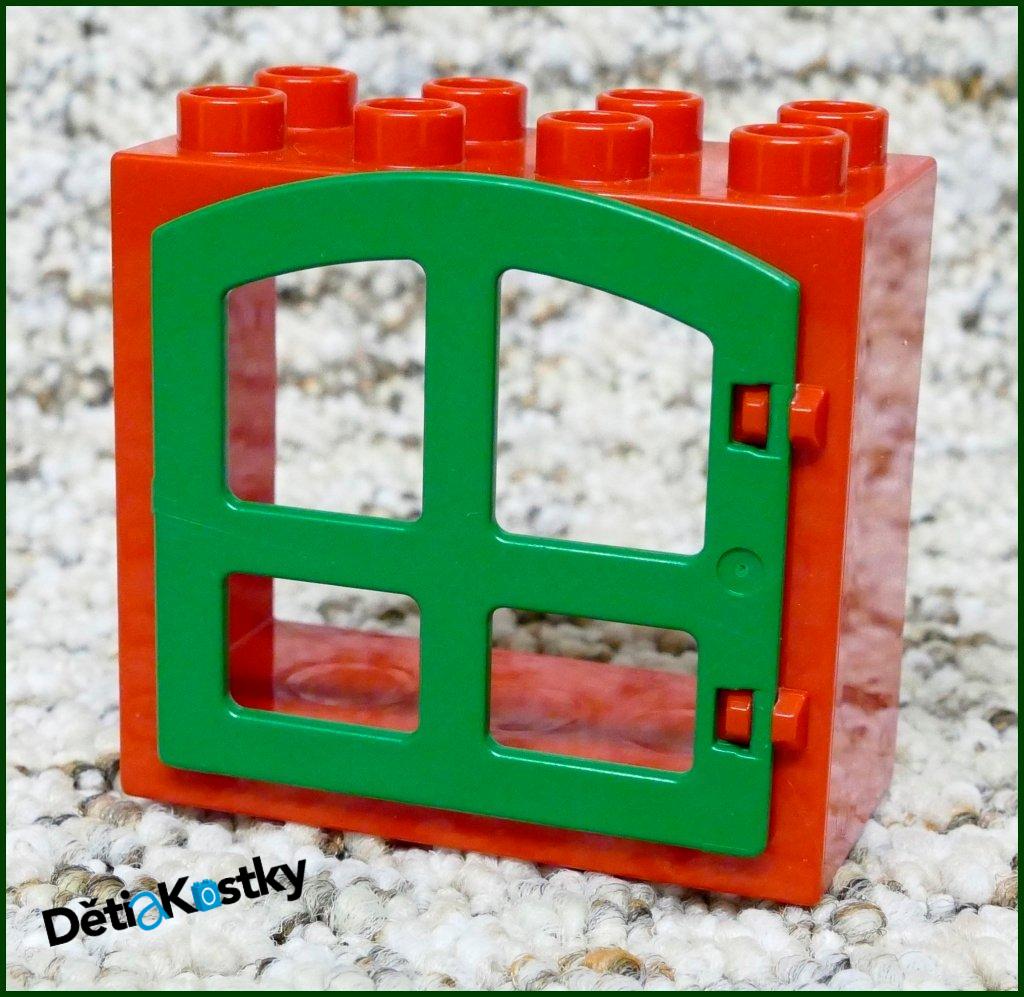 Lego® Duplo® Kostka s Oknem Červená - Zelená Oblá Okenice Vyšší