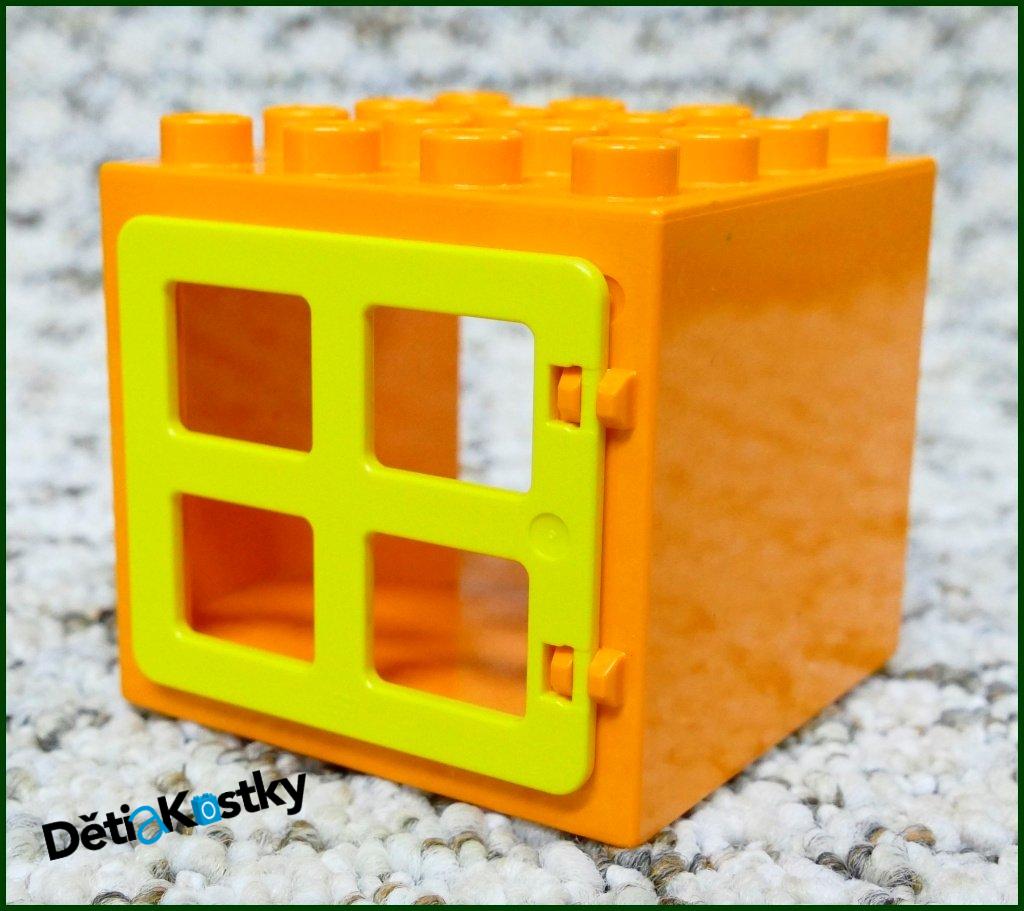 Lego® Duplo® Kostka s Oknem 4x4x4 Oranžová - Žluté Okno