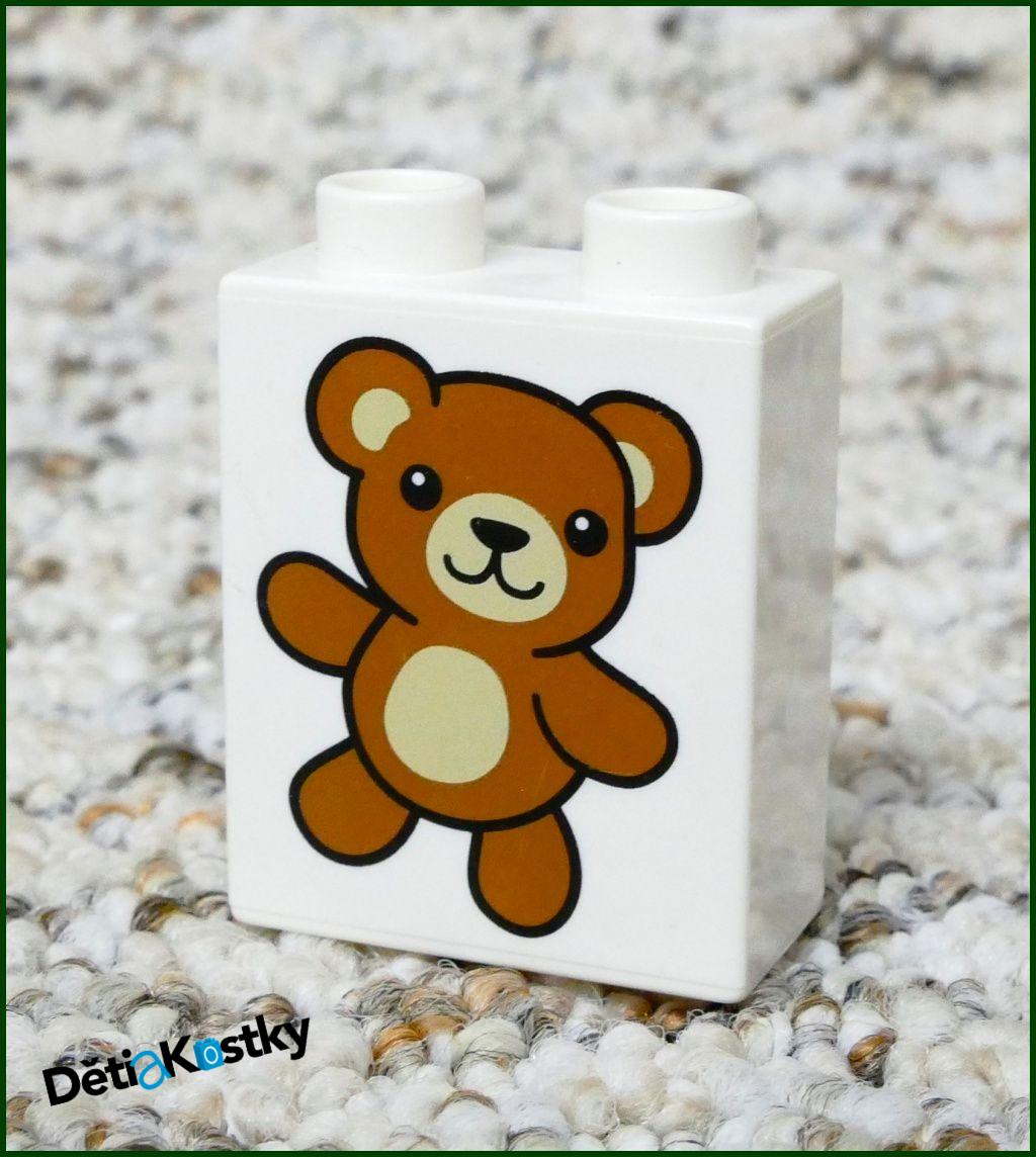 Lego® Duplo® Kostka 1x2x2 Bílá - Hnědý Medvídek