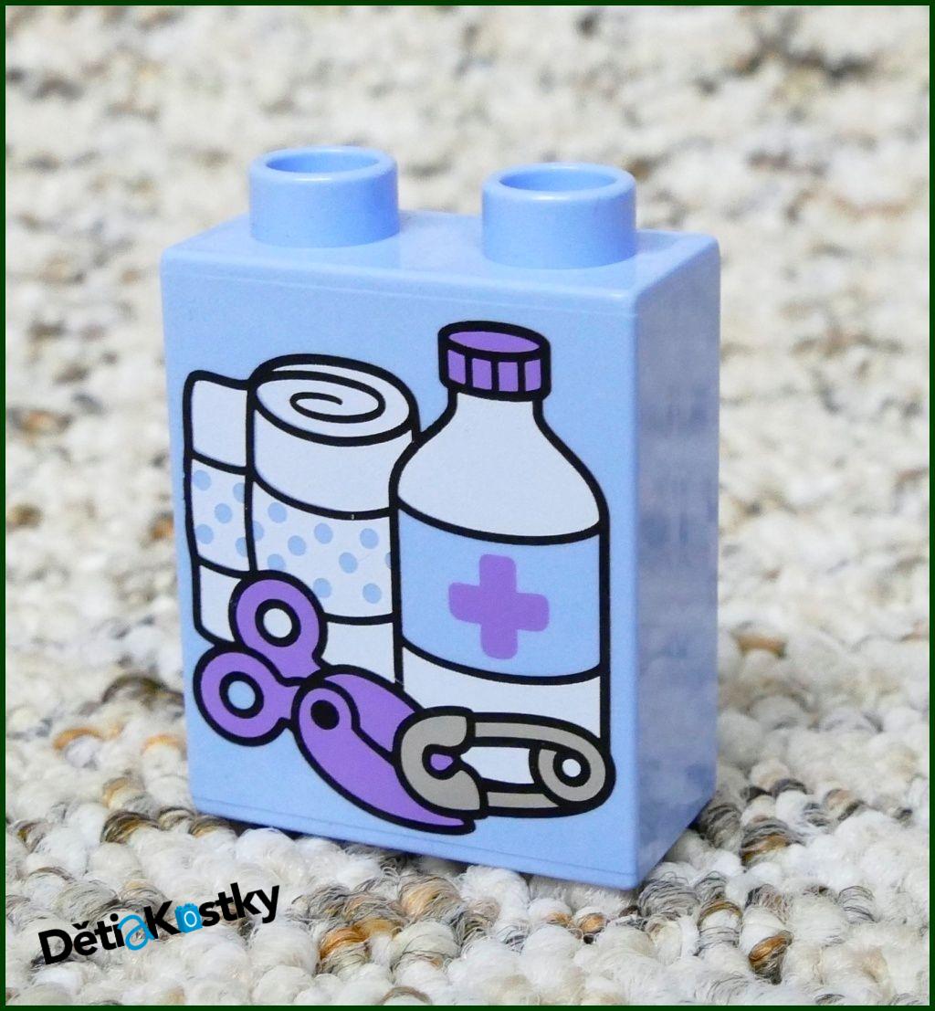 Lego® Duplo® Kostka 1x2x2 Světlounce Modrá - Nůžky, Obvaz, Láhev