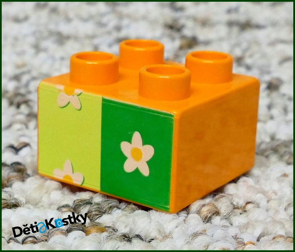 Lego® Duplo® Kostka Oranžová 2x2 Květiny