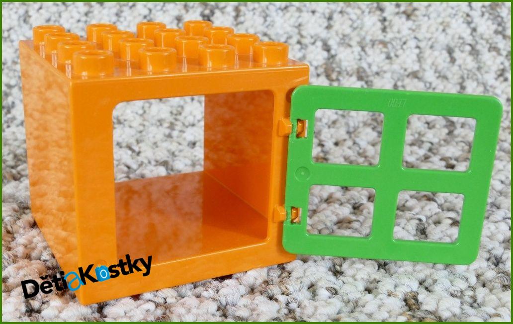 Lego® Duplo® Kostka s Oknem 4x4x4 Oranžová - Zelené Okno