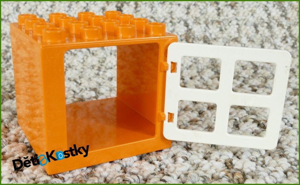 Lego® Duplo® Kostka s Oknem 4x4x4 Oranžová - Bílé Okno