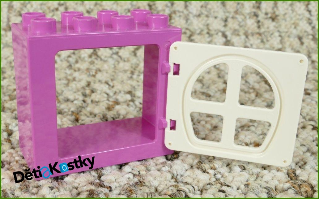 Lego® Duplo® Kostka s Dveřmi Světle Růžová - Bílá Dvířka s Okny
