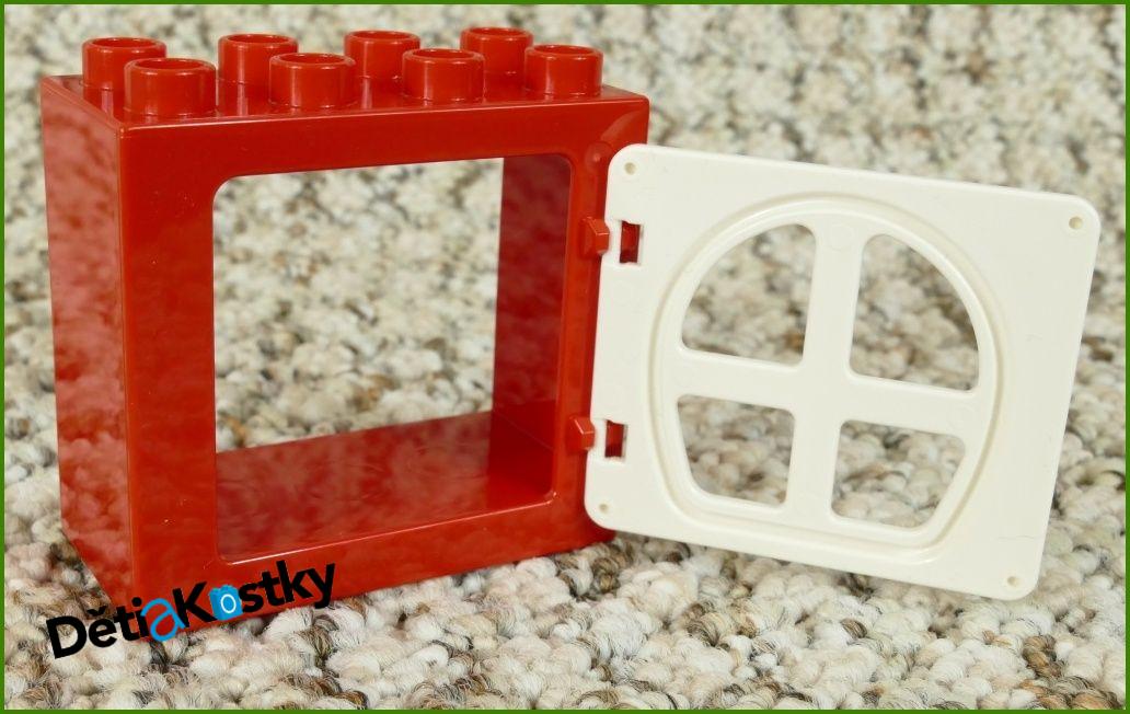 Lego® Duplo® Kostka s Dveřmi Červená - Bílá Dvířka s Okny