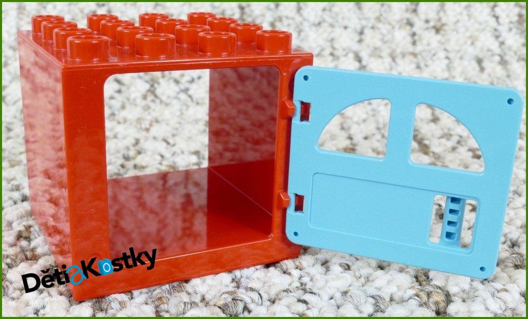 Lego® Duplo® Kostka s Oknem 4x4x4 Červená - Tyrkys Dvířka