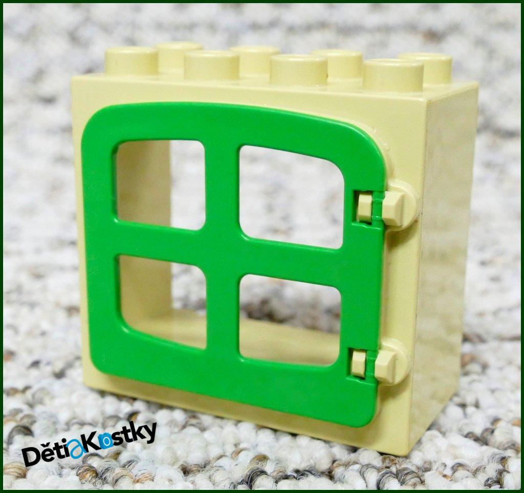 Lego® Duplo® Kostka s Oknem Tmavě Béžová - Zelená Okenice
