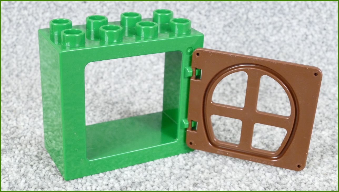 Lego® Duplo® Kostka s Oknem Zelená - Hnědá Okenice - Zaoblená Okna