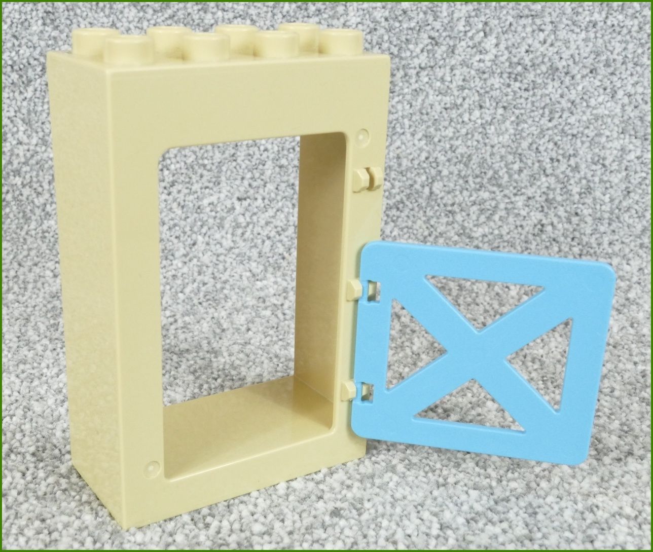 Lego® Duplo® Kostka s Dveřmi Světle Béžová - Tyrkysová Křížová Dvířka