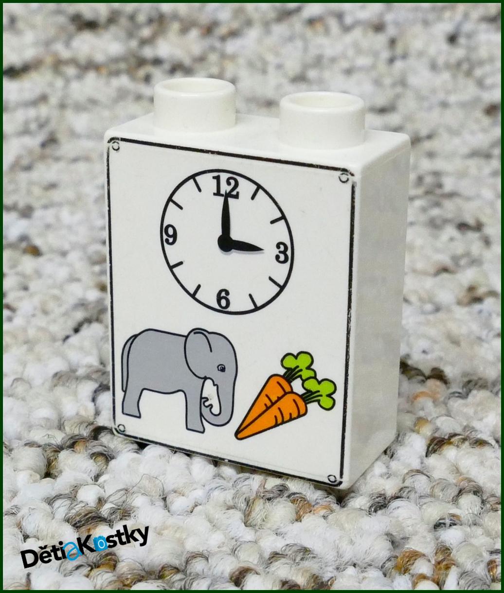 Lego® Duplo® Kostka 1x2x2 Bílá - Slon, Hodiny, Mrkev