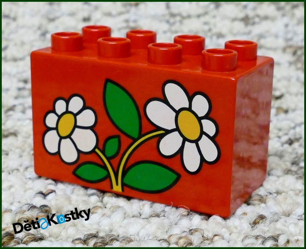 Lego® Duplo® Kostka 2x4x2 Červená - Kytičky