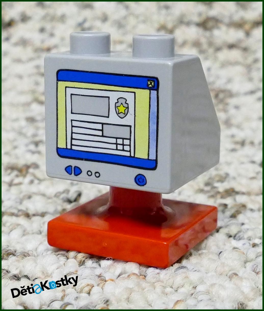 Lego® Duplo® Kostka 2x2 Šedá Zkosená - Obrázek Policejní Monitor