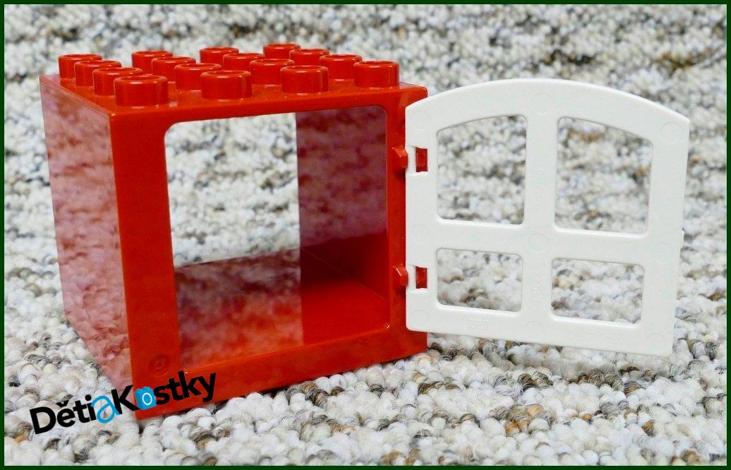 Lego® Duplo® Kostka s Oknem 4x4x4 Červená - Bílé Okno Zaoblené