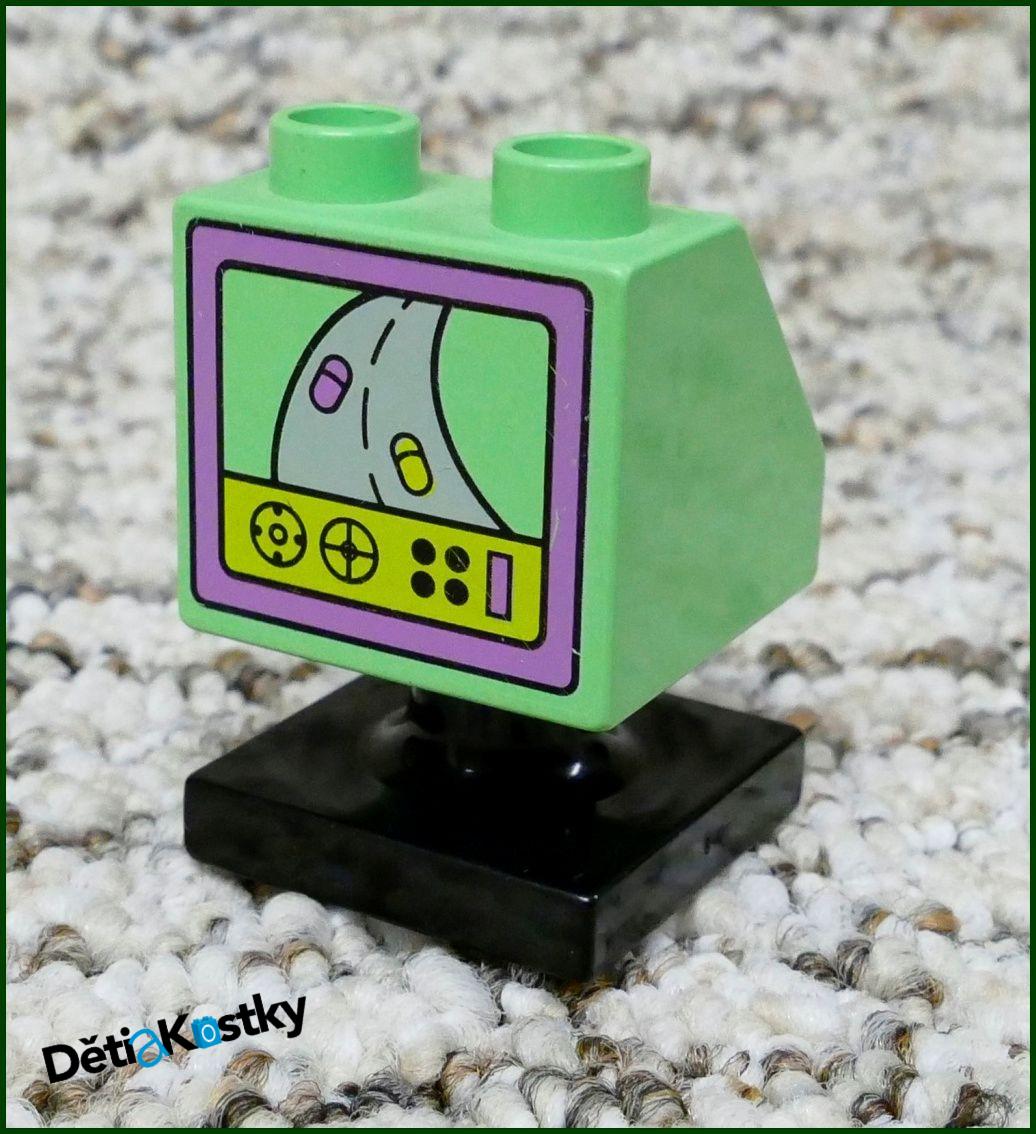 Lego® Duplo® Kostka 2x2 Světlounce Zelená Zkosená - Obrázek Monitor se Hrou