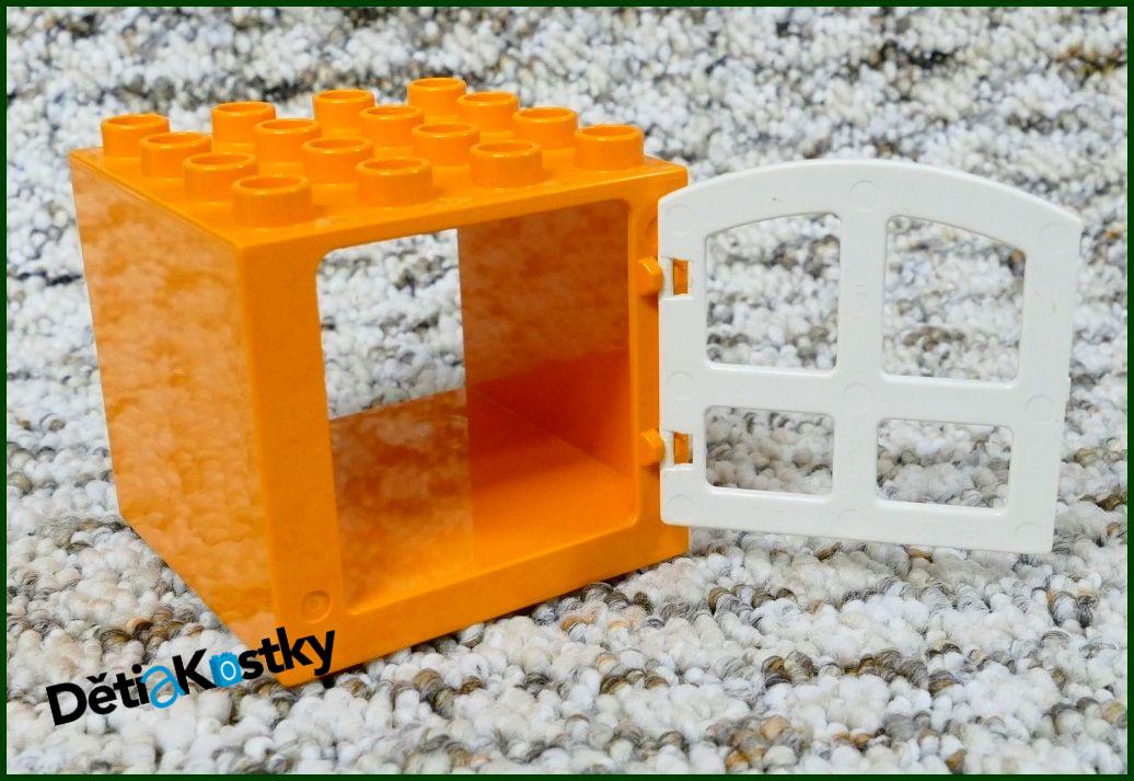 Lego® Duplo® Kostka s Oknem 4x4x4 Oranžová - Bílé Okno Zaoblené