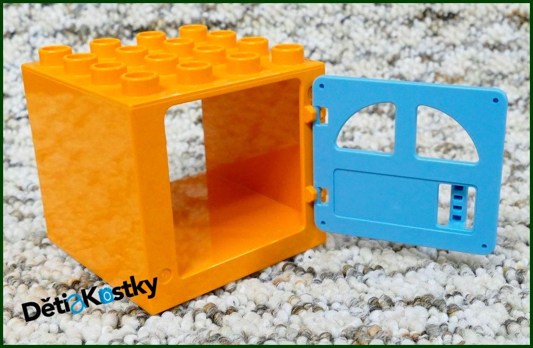 Lego® Duplo® Kostka s Dveřmi 4x4x4 Oranžová - Tyrkys Dveře