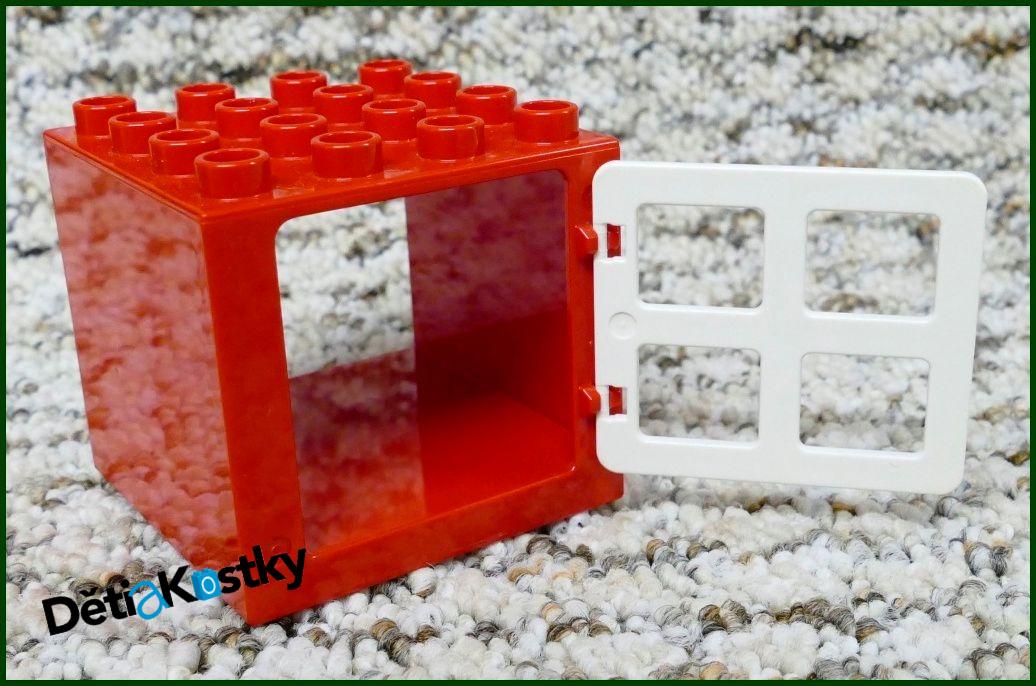 Lego® Duplo® Kostka s Oknem 4x4x4 Červená - Bílé Okno Hranaté