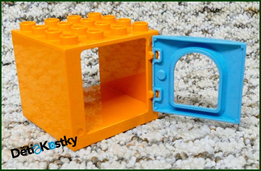 Lego® Duplo® Kostka s Dveřmi 4x4x4 Oranžová - Tyrkys Hradní Dveře