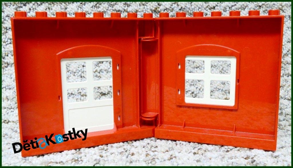 Lego® Duplo® Stěna Hasičské Stanice s Dveřmi a Oknem Červená