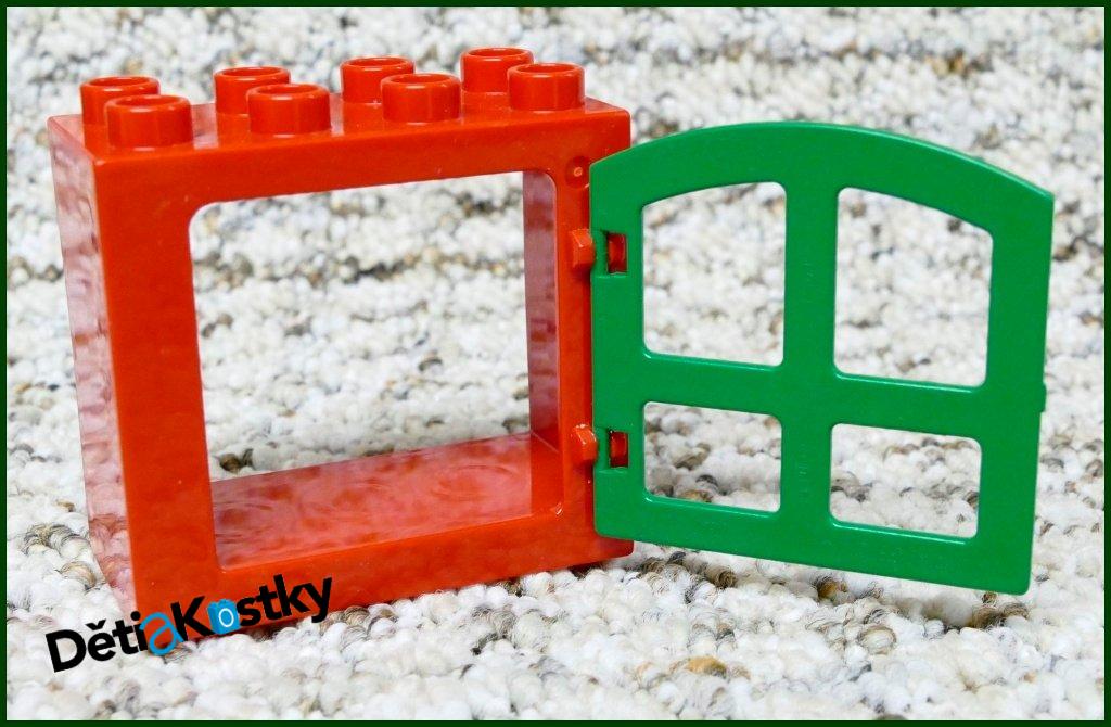 Lego® Duplo® Kostka s Oknem Červená - Zelená Oblá Okenice Vyšší