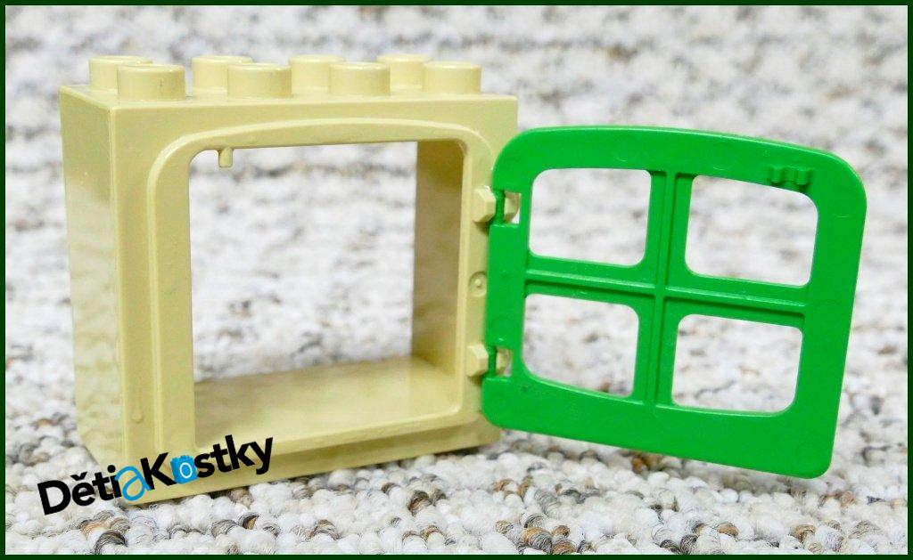 Lego® Duplo® Kostka s Oknem Tmavě Béžová - Zelená Okenice